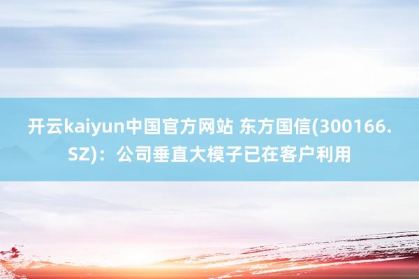 开云kaiyun中国官方网站 东方国信(300166.SZ)：公司垂直大模子已在客户利用