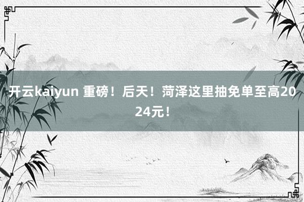 开云kaiyun 重磅！后天！菏泽这里抽免单至高2024元！